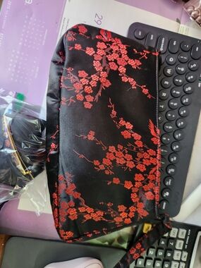 Black Satin Red Oriental Clutch